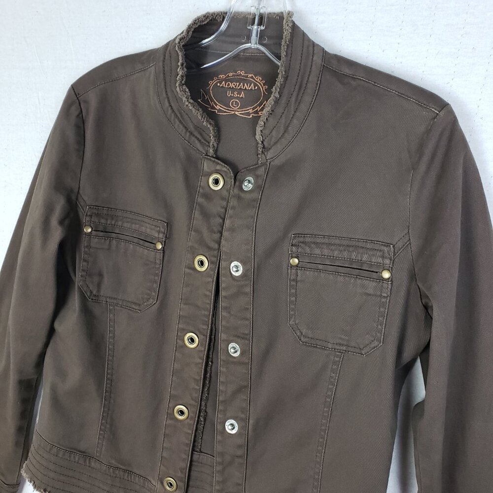 Vintage Y2K Adriana USA Army Style Jacket Military Utility Snap Buttons size L - Picture 3 of 14